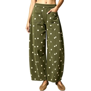 Springrain Women’s Polka Dot Sweatpants Wide Leg Barrel Pants(Armygreen)