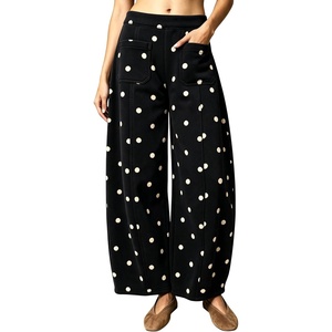 Springrain Women’s Polka Dot Sweatpants Wide Leg Barrel Pants(Black)
