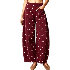 Springrain Women’s Polka Dot Sweatpants Wide Leg Barrel Pants(Winered)