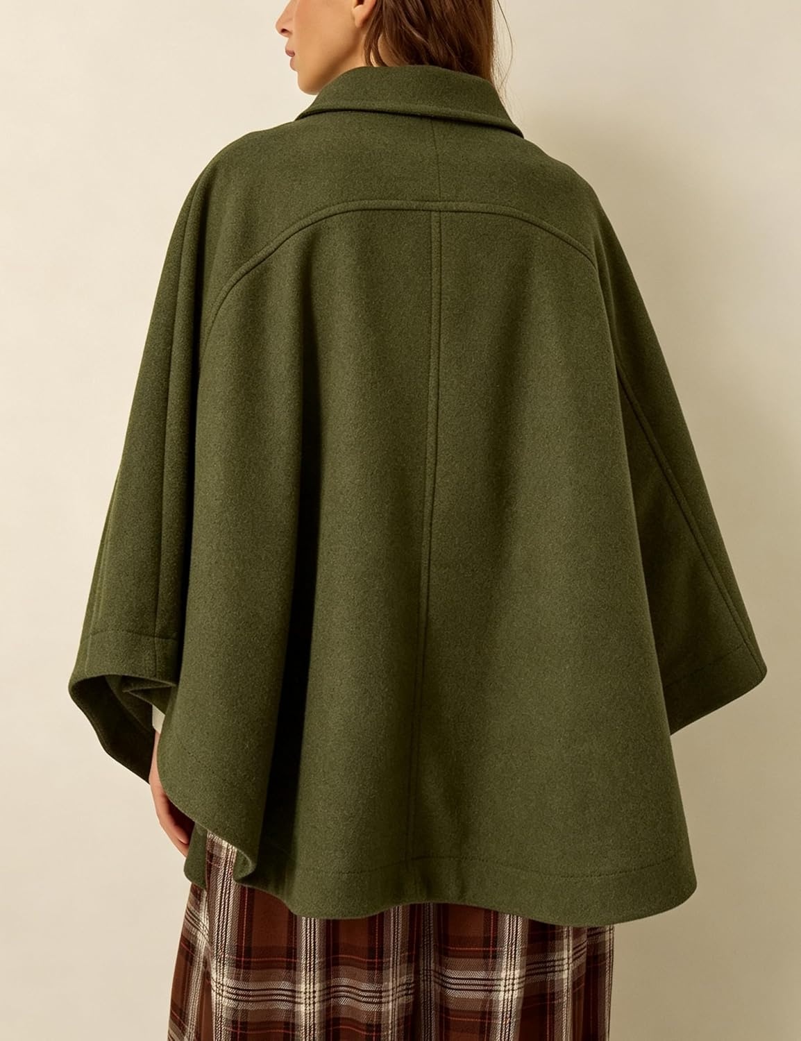 image:imageSpringrain Womens Collared Cape Coat Button Poncho JacketArmygreen