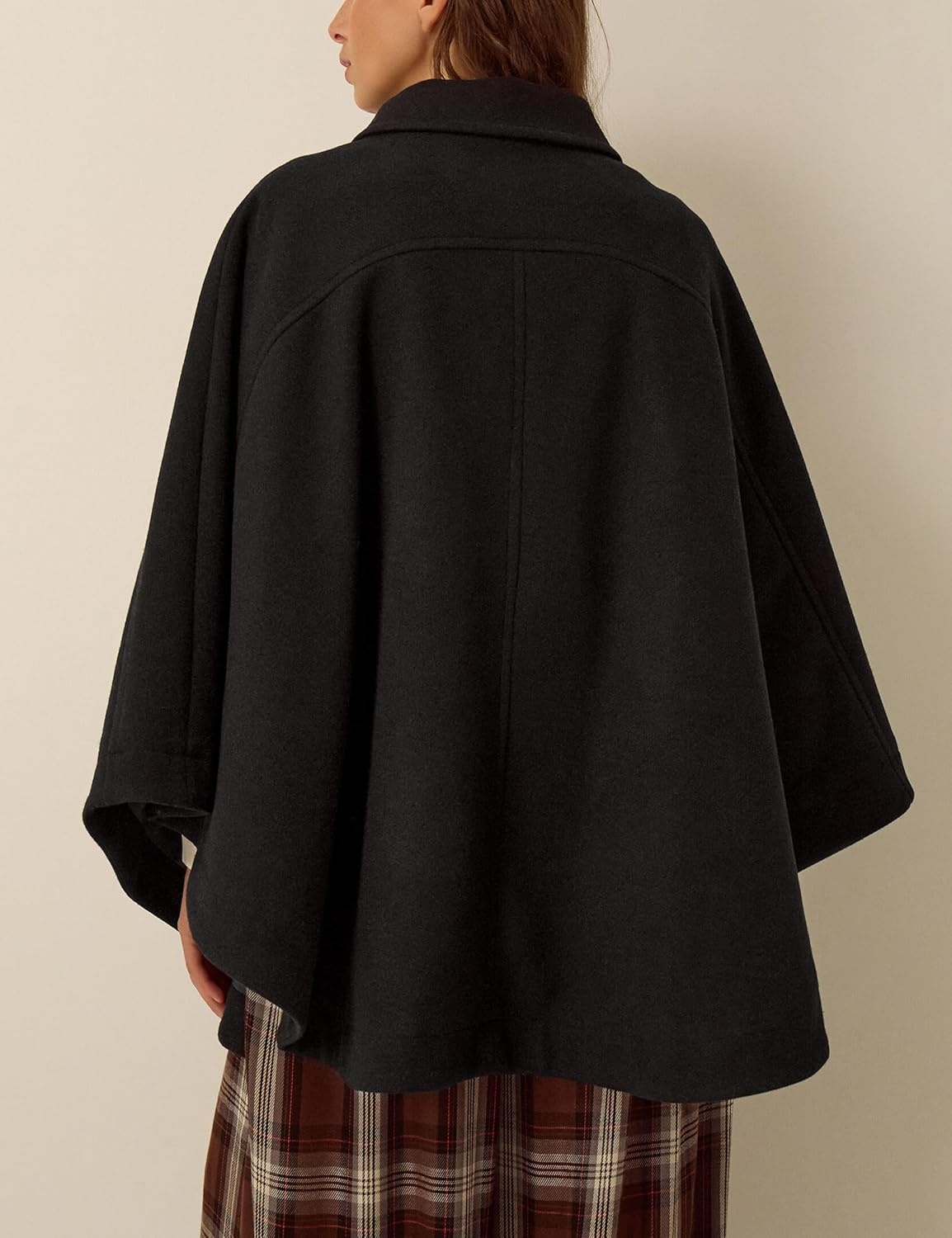 image:imageSpringrain Womens Collared Cape Coat Button Poncho JacketBlack