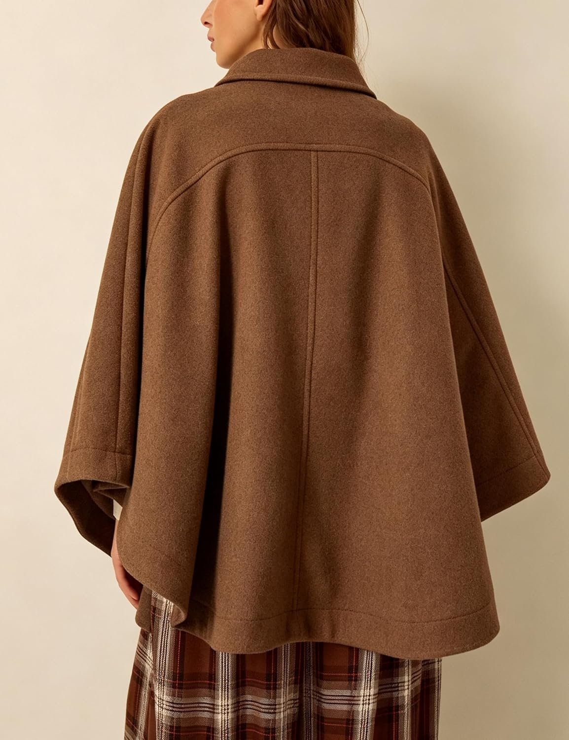 image:imageSpringrain Womens Collared Cape Coat Button Poncho JacketBrown