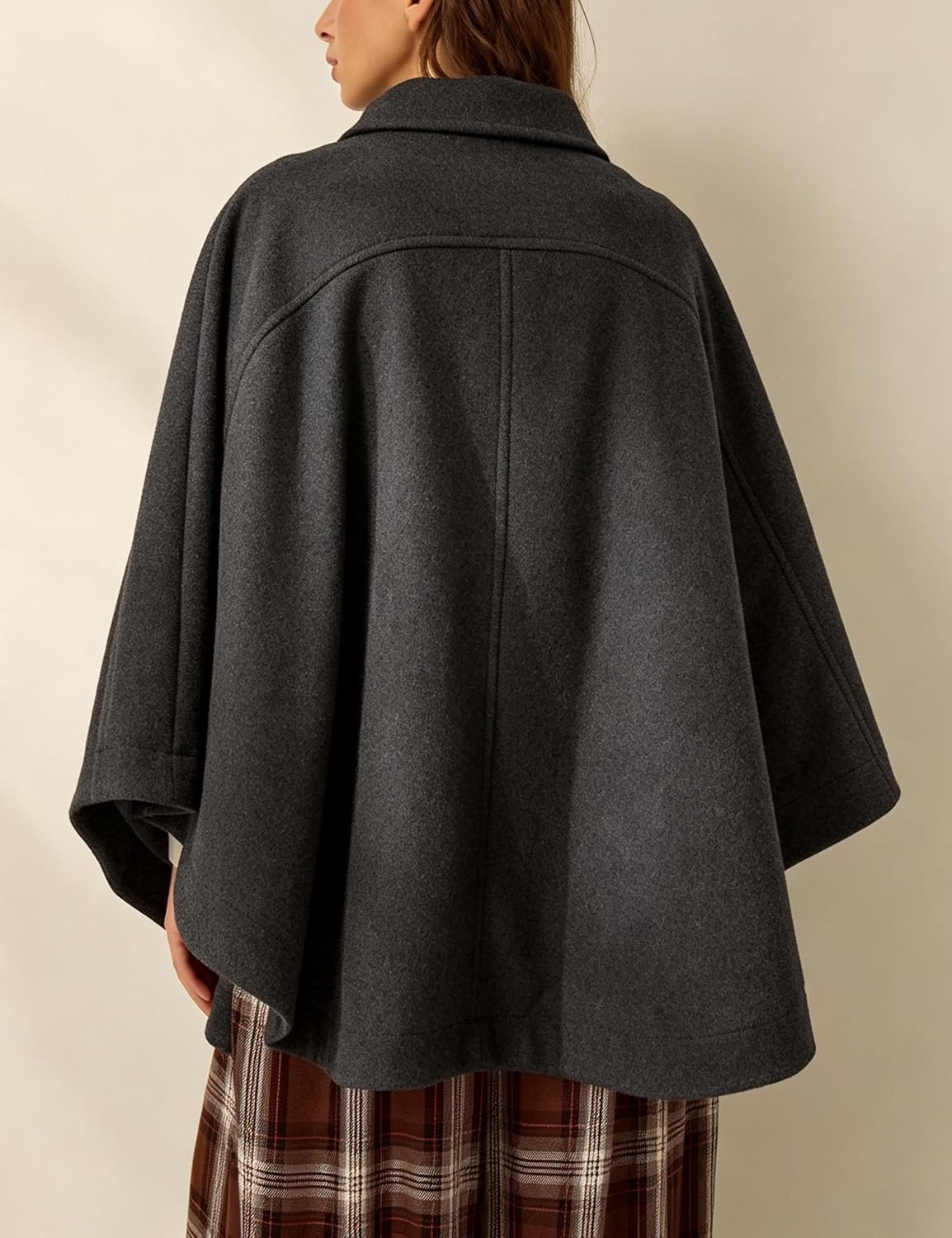 image:imageSpringrain Womens Collared Cape Coat Button Poncho JacketDarkgrey