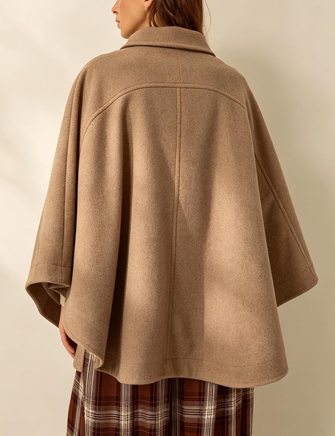 image:imageSpringrain Womens Collared Cape Coat Button Poncho JacketKhaki