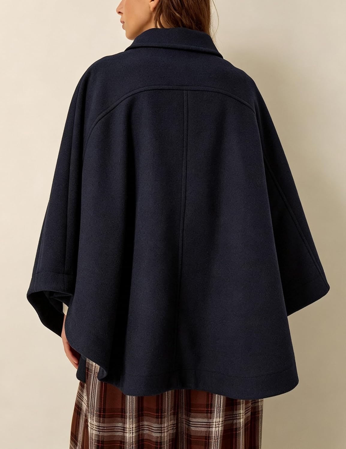image:imageSpringrain Womens Collared Cape Coat Button Poncho JacketNavy