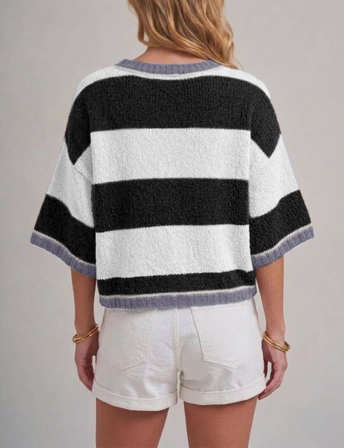 image:imageSpringrain Womens Color Block Cardigan Short Sleeve SweaterBlack