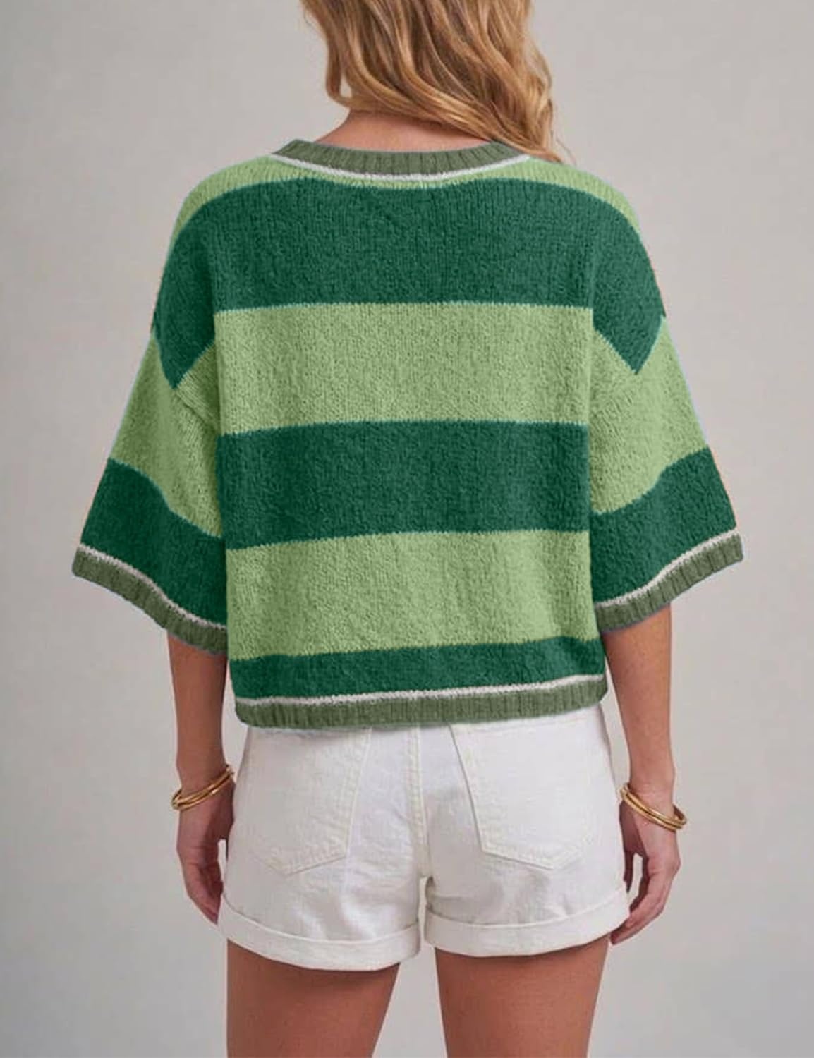 image:imageSpringrain Womens Color Block Cardigan Short Sleeve SweaterGreen
