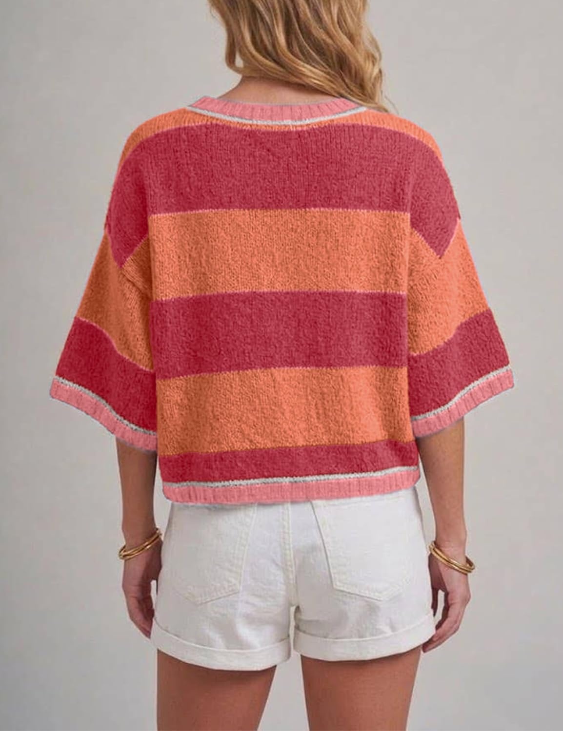 image:imageSpringrain Womens Color Block Cardigan Short Sleeve SweaterOrange