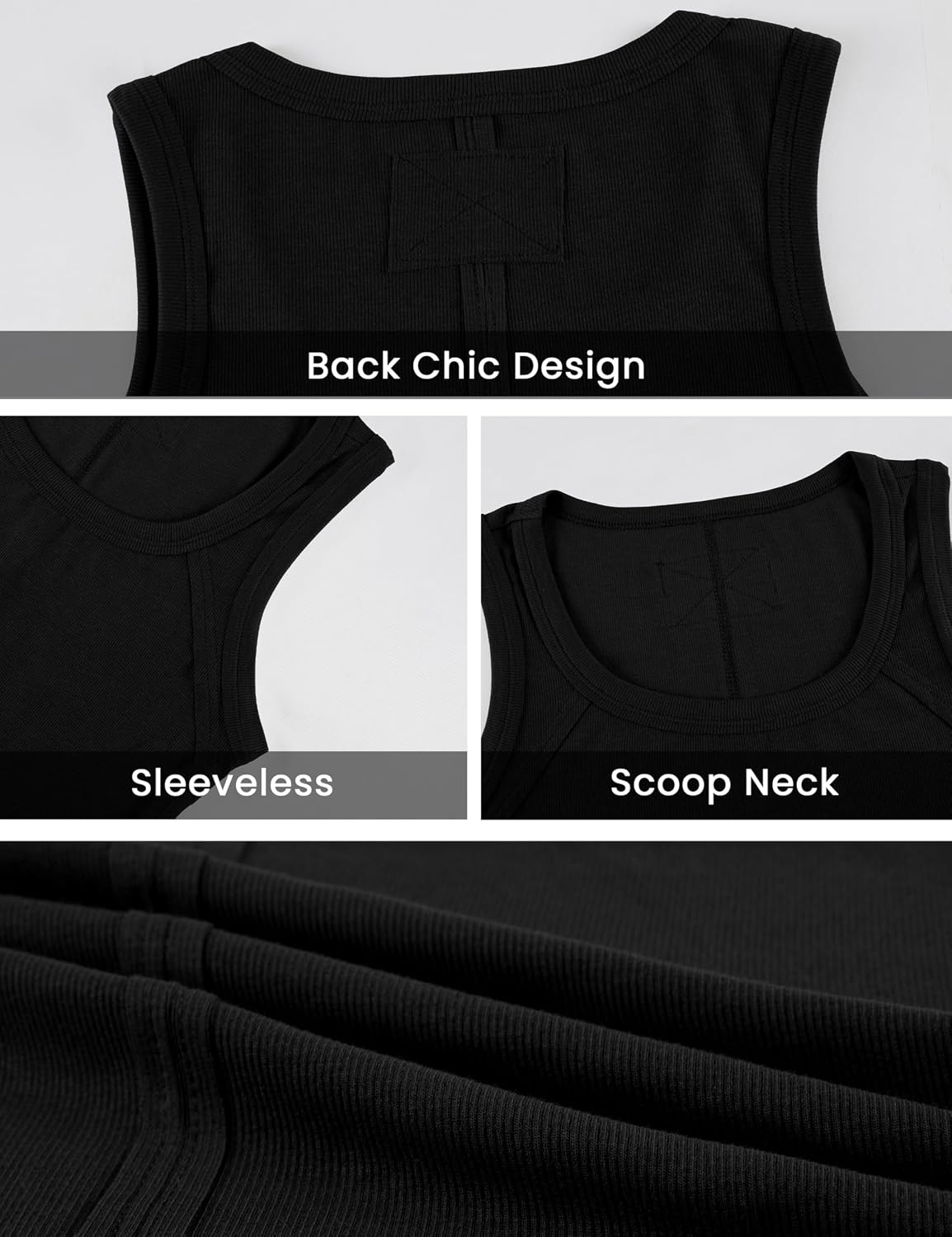 image:imageSpringrain Womens Sleeveless Scoop Neck Ribbed Tank Tops Lightweight Fitted Cami Tee ShirtsBlack