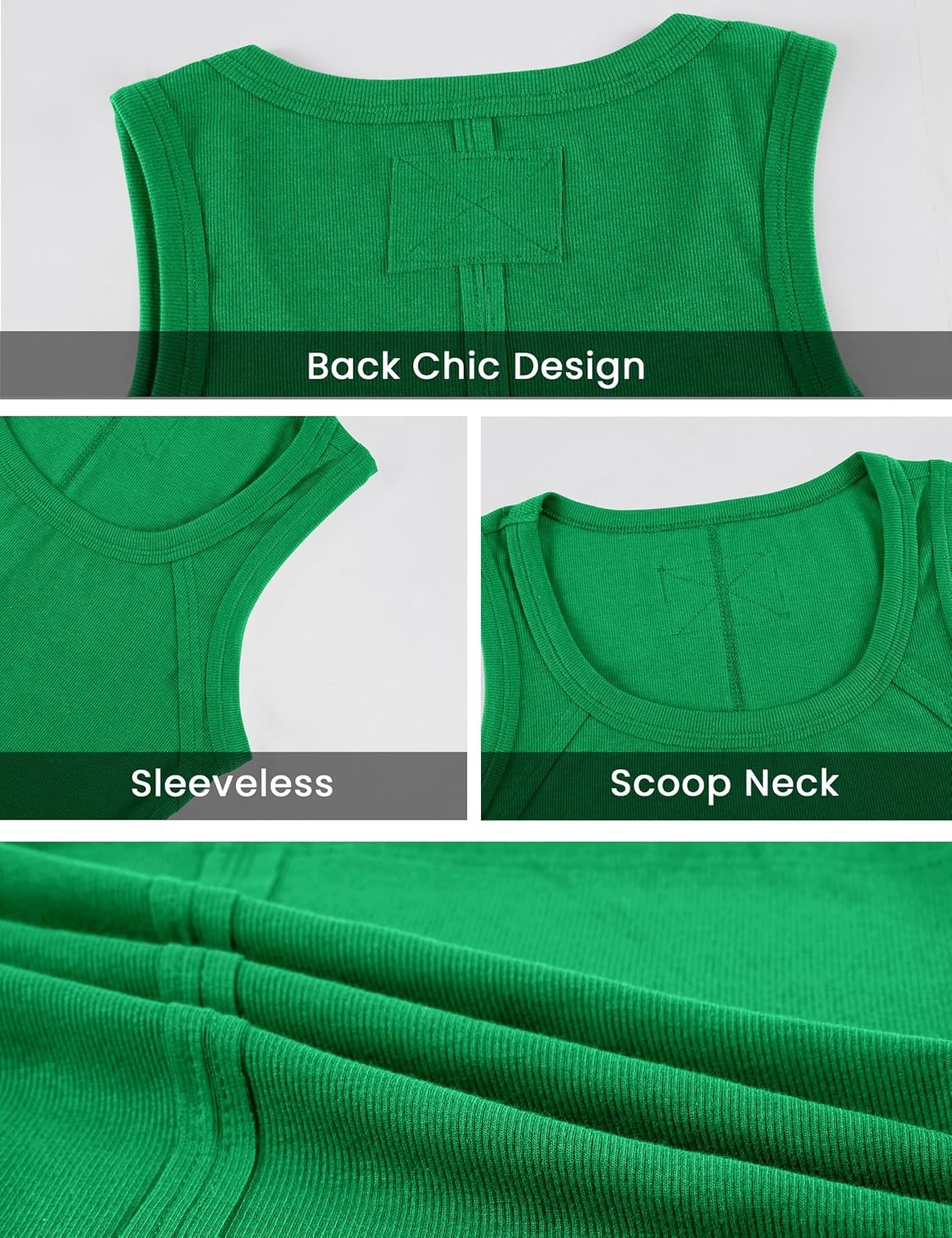 image:imageSpringrain Womens Sleeveless Scoop Neck Ribbed Tank Tops Lightweight Fitted Cami Tee ShirtsGreen