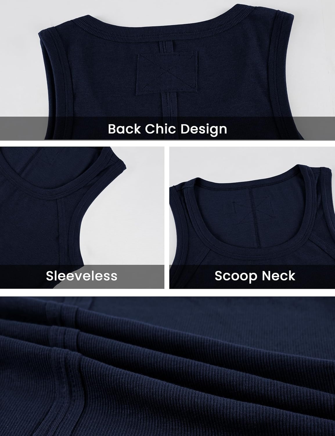 image:imageSpringrain Womens Sleeveless Scoop Neck Ribbed Tank Tops Lightweight Fitted Cami Tee ShirtsNavy