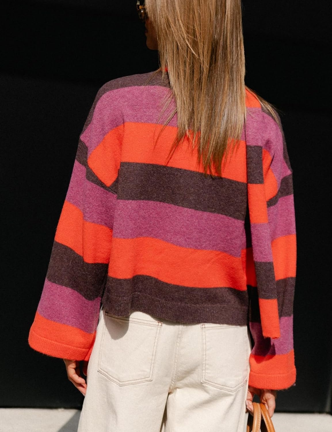 image:imageSpringrain Womens Striped Knit Cardigan Long Sleeve Sweaters with ScarfOrange