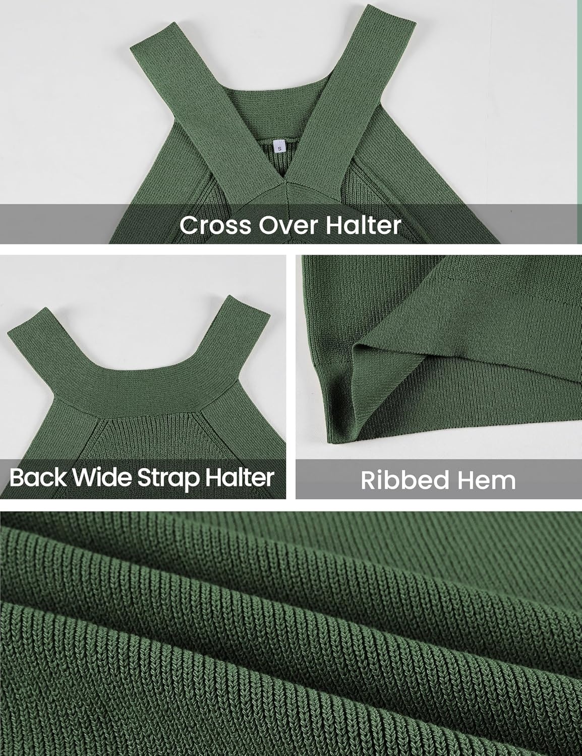 image:imageSpringrain Womens Summer Cross Over Halter Knit Tank Tops Casual Sleeveless V Neck Solid PulloverArmygreen