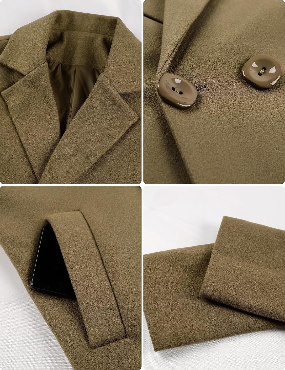 image:imageSpringrain Womens Wool Pea Coat Double Breasted Trench CoatCamel