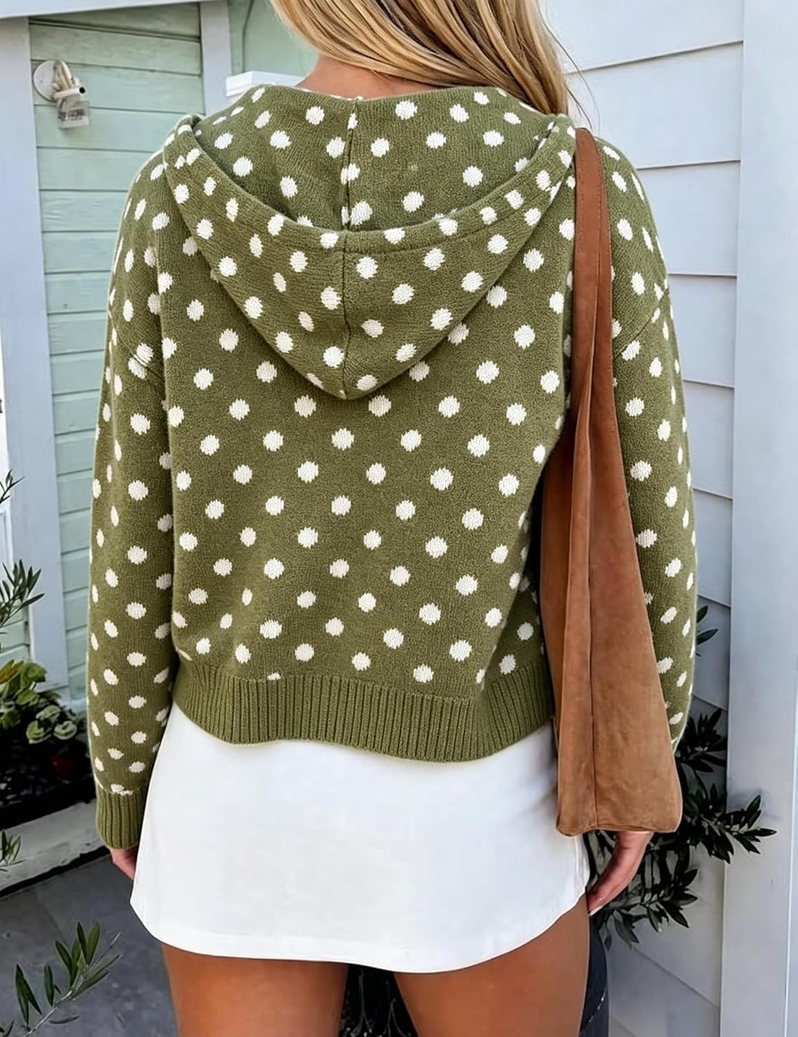 image:imageSpringrain Womens Zip Up Sweater Polka Dot Knit CardiganArmygreen
