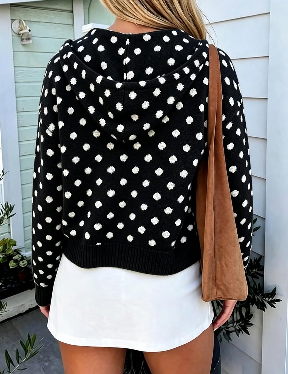 image:imageSpringrain Womens Zip Up Sweater Polka Dot Knit CardiganBlack