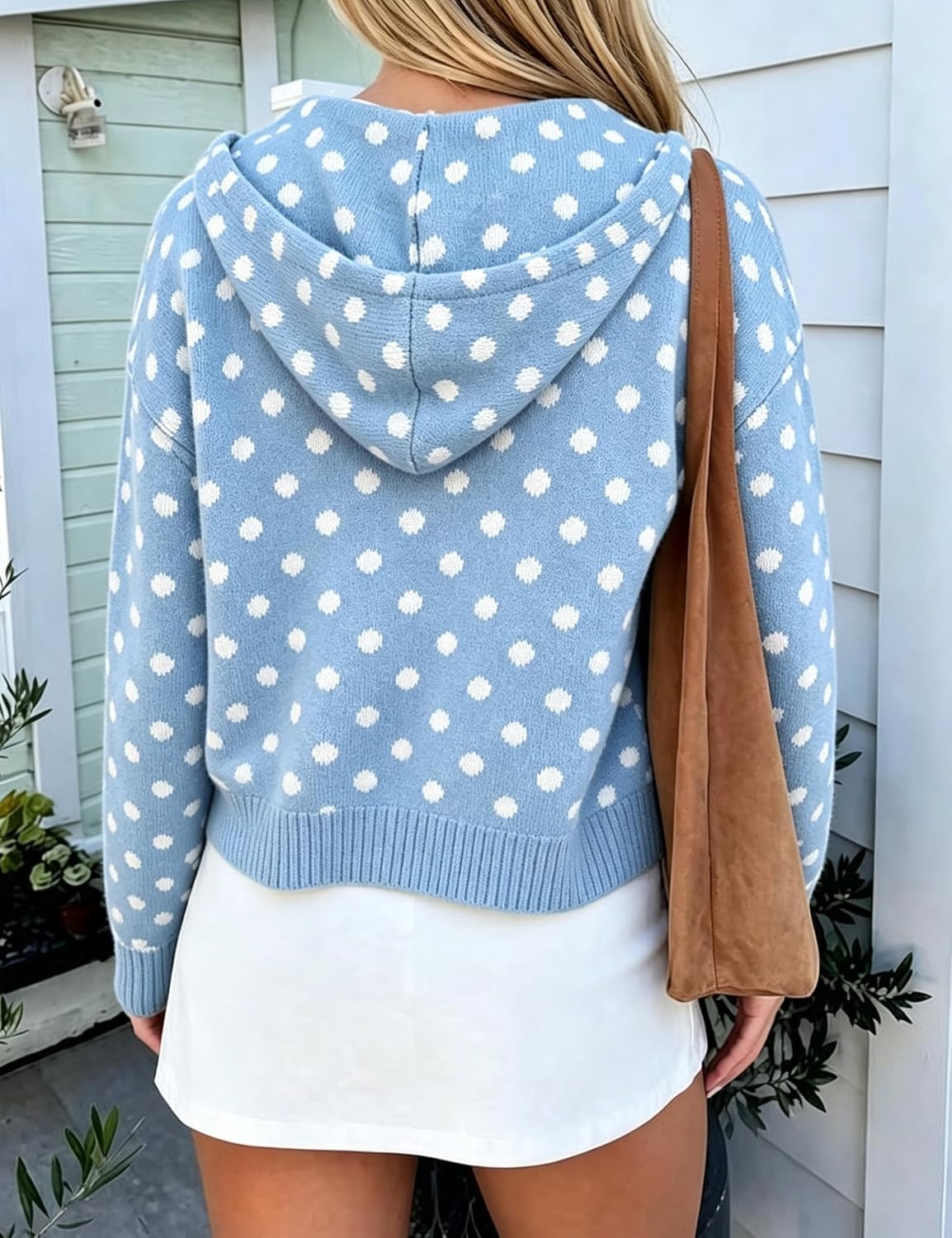 image:imageSpringrain Womens Zip Up Sweater Polka Dot Knit CardiganBlue