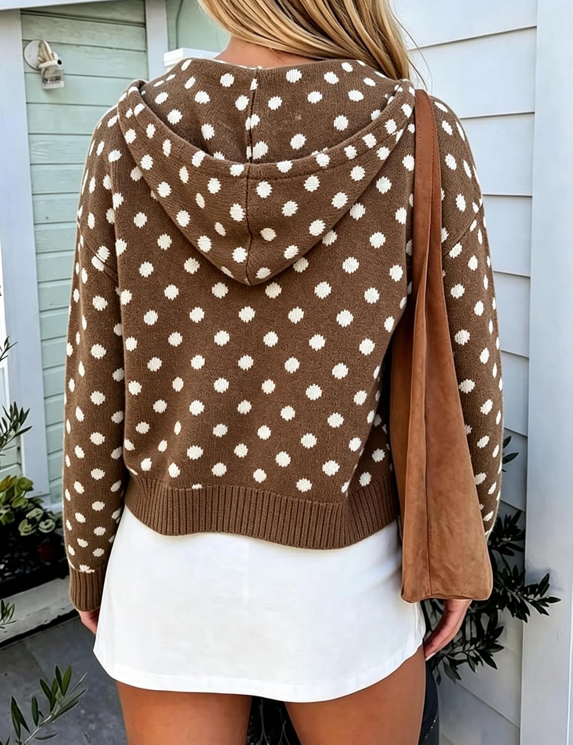 image:imageSpringrain Womens Zip Up Sweater Polka Dot Knit CardiganBrown