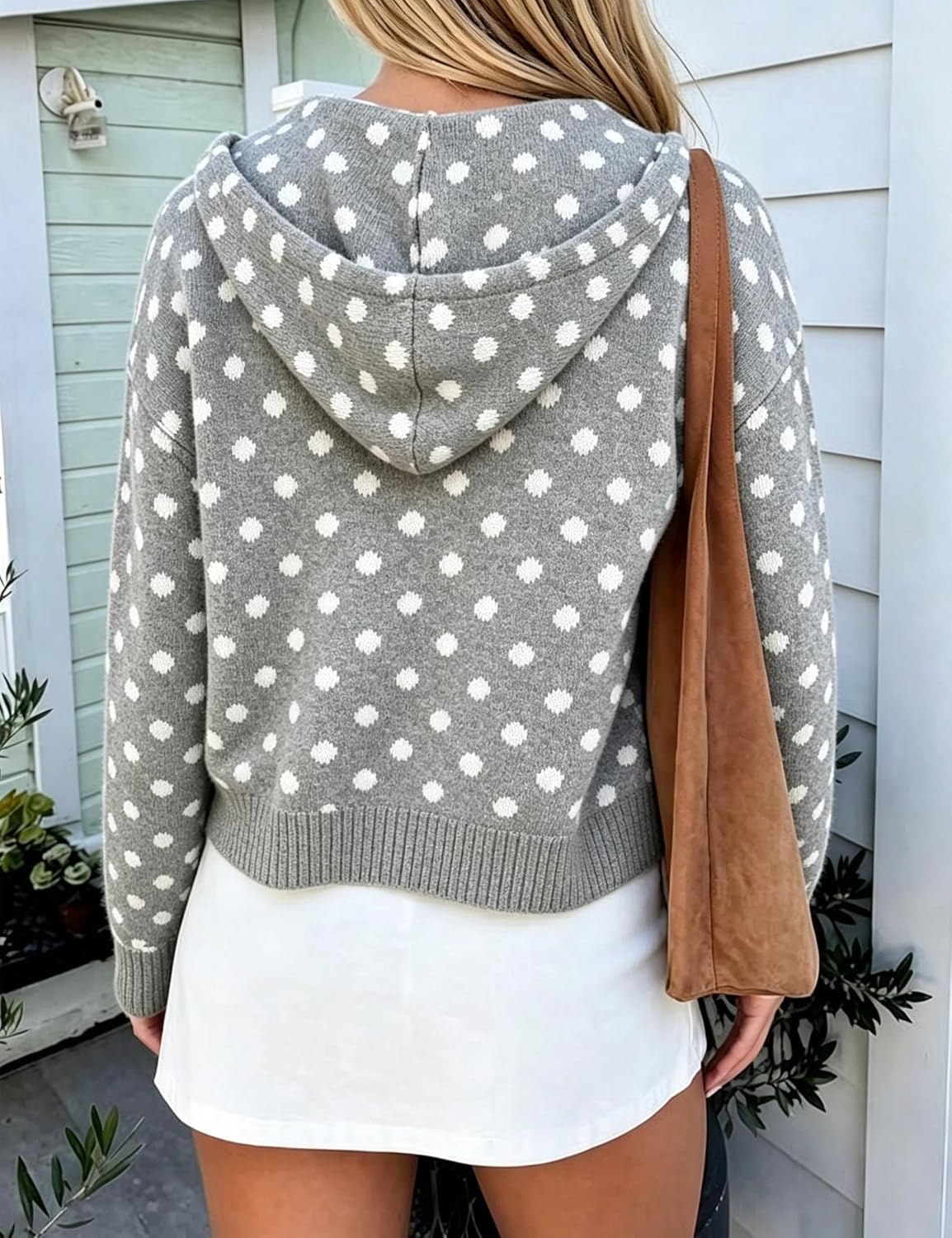 image:imageSpringrain Womens Zip Up Sweater Polka Dot Knit CardiganGrey