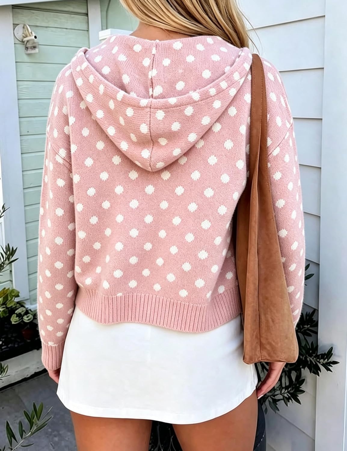 image:imageSpringrain Womens Zip Up Sweater Polka Dot Knit CardiganPink
