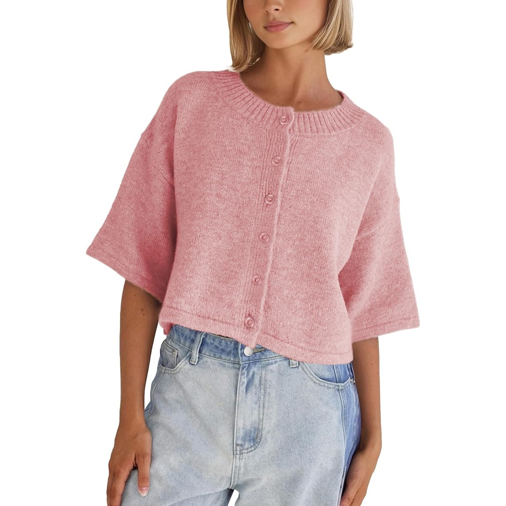 image:imageSpringrain Lightweight Cardigans for Women Cropped Knit SweaterPink