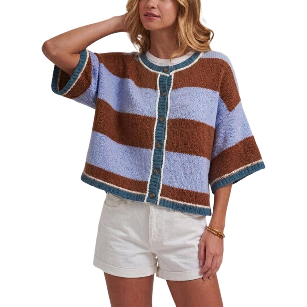 image:imageSpringrain Womens Color Block Cardigan Short Sleeve SweaterBrown