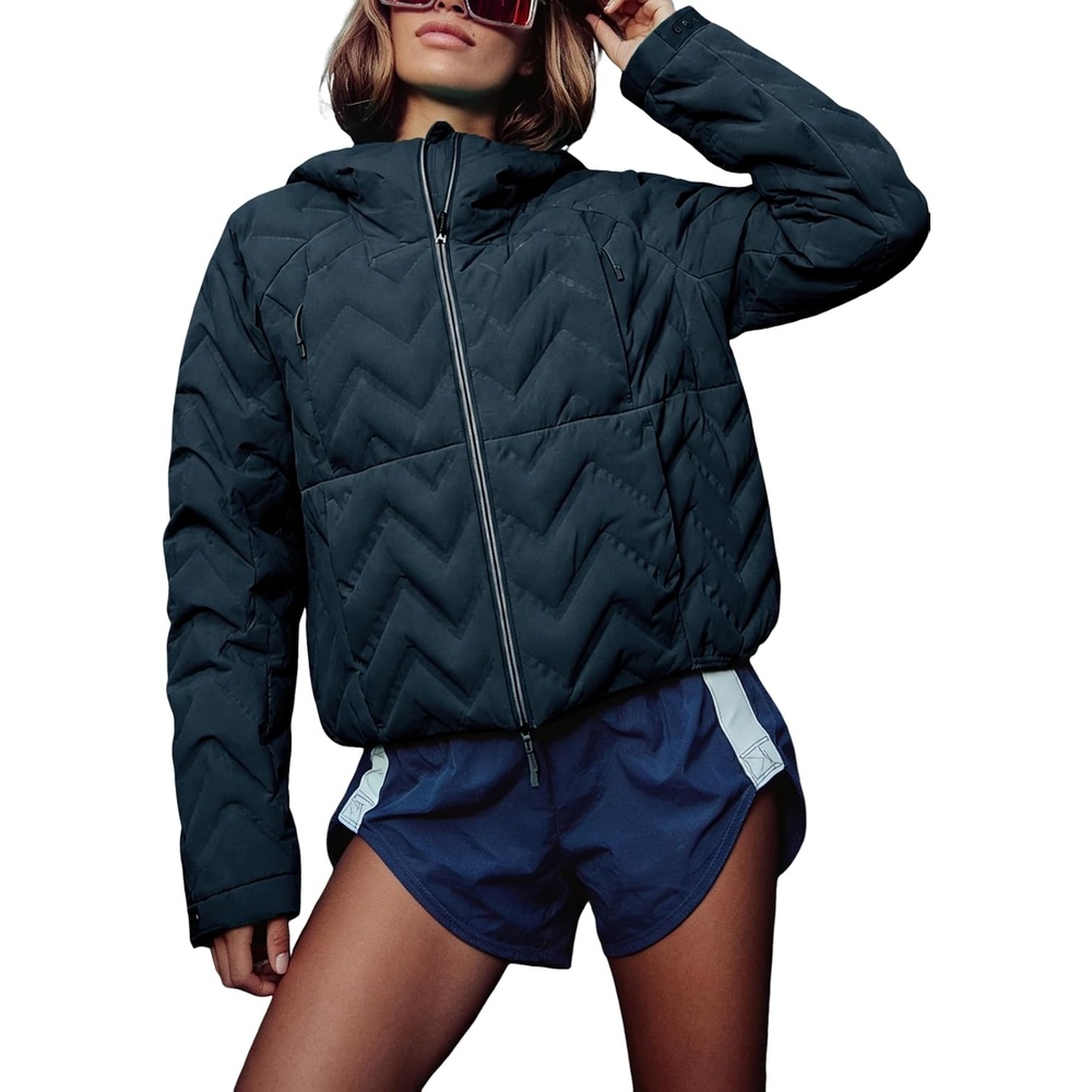 image:imageSpringrain Womens Quilted Zip Up Puffer Jacket Outdoor CoatBlack