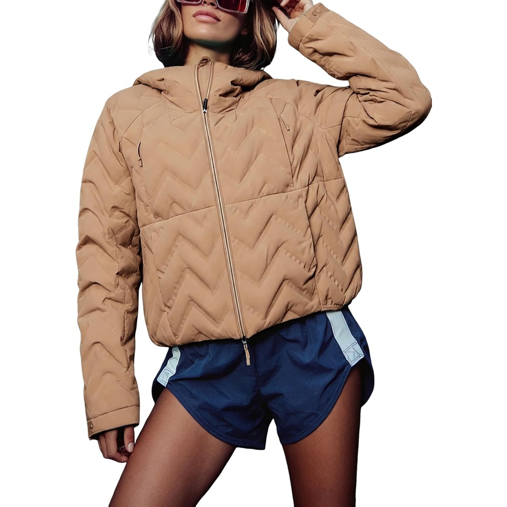 image:imageSpringrain Womens Quilted Zip Up Puffer Jacket Outdoor CoatKhaki