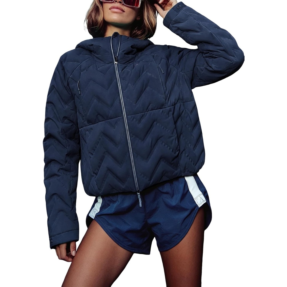 image:imageSpringrain Womens Quilted Zip Up Puffer Jacket Outdoor CoatNavy
