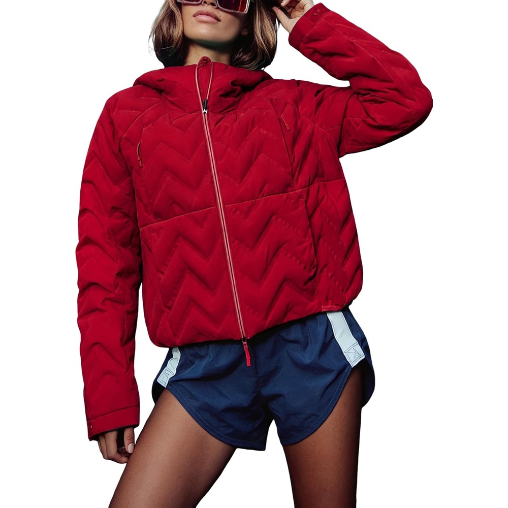 image:imageSpringrain Womens Quilted Zip Up Puffer Jacket Outdoor CoatRed