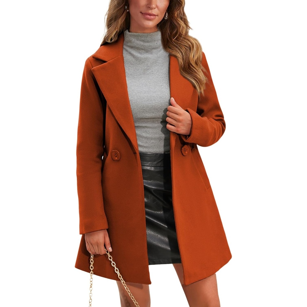 image:imageSpringrain Womens Wool Pea Coat Double Breasted Trench CoatCaramel