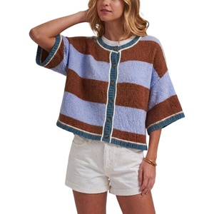 Springrain Women’s Color Block Cardigan Short Sleeve Sweater(Brown)