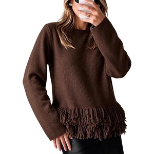 Springrain Women’s Fringe Boho Crewneck Knit Pullover Sweaters(Taupe)