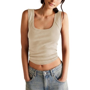 Springrain Women’s Sleeveless Scoop Neck Ribbed Tank Tops Lightweight Fitted Cami Tee Shirts(Apricot)