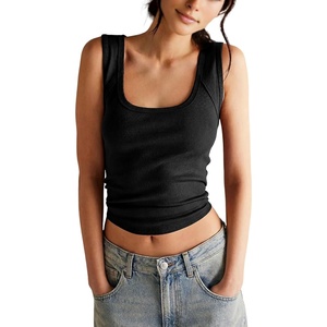 Springrain Women’s Sleeveless Scoop Neck Ribbed Tank Tops Lightweight Fitted Cami Tee Shirts(Black)