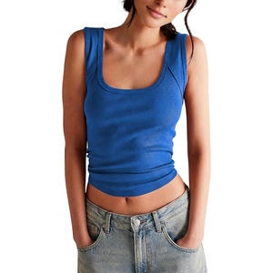 Springrain Women’s Sleeveless Scoop Neck Ribbed Tank Tops Lightweight Fitted Cami Tee Shirts(Darkblue)