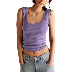 Springrain Women’s Sleeveless Scoop Neck Ribbed Tank Tops Lightweight Fitted Cami Tee Shirts(Purple)