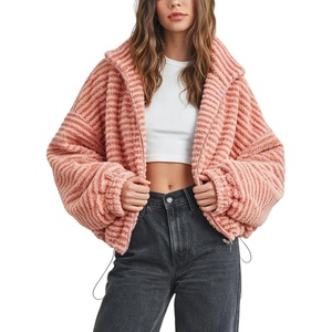 Springrain Women’s Striped Zip Up Fleece Jacket Winter Casual Coat(Orange)
