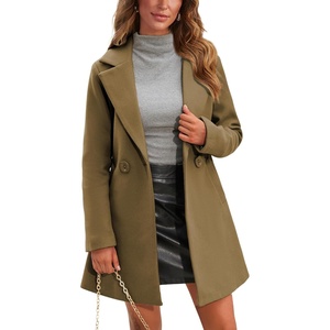 Springrain Women’s Wool Pea Coat Double Breasted Trench Coat(Camel)