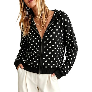 Springrain Women’s Zip Up Sweater Polka Dot Knit Cardigan(Black)