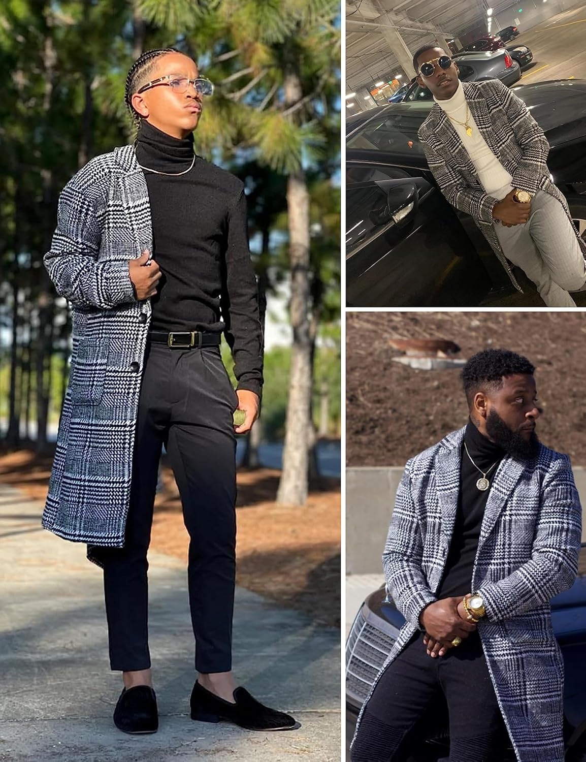 image:imageSpringrain Mens Wool Blend Pea Coat Single Breasted Overcoat2 Blackandwhite