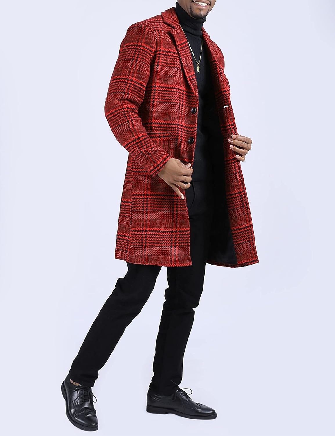 image:imageSpringrain Mens Wool Blend Pea Coat Single Breasted Overcoat2 Winered