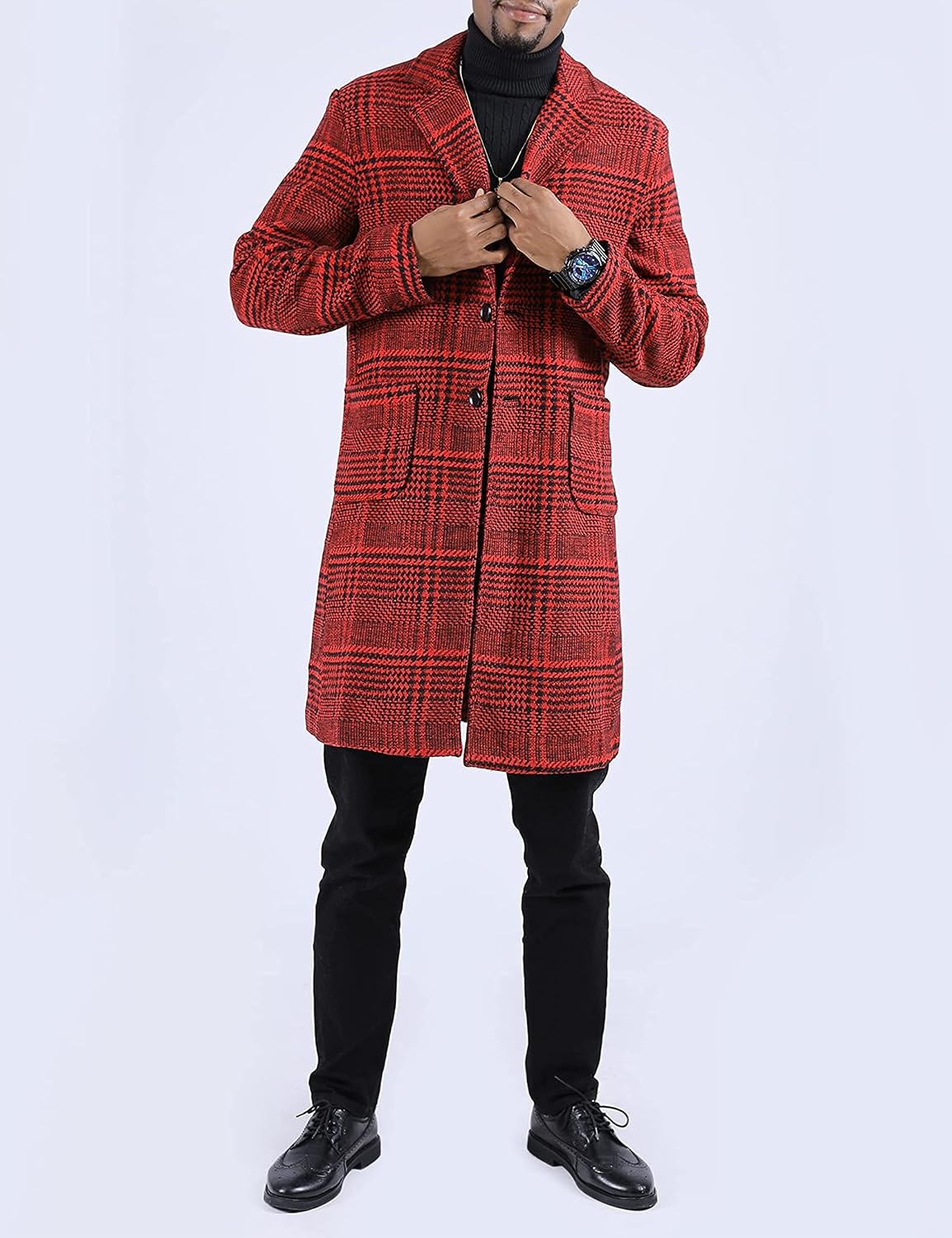 image:imageSpringrain Mens Wool Blend Pea Coat Single Breasted Overcoat2 Winered