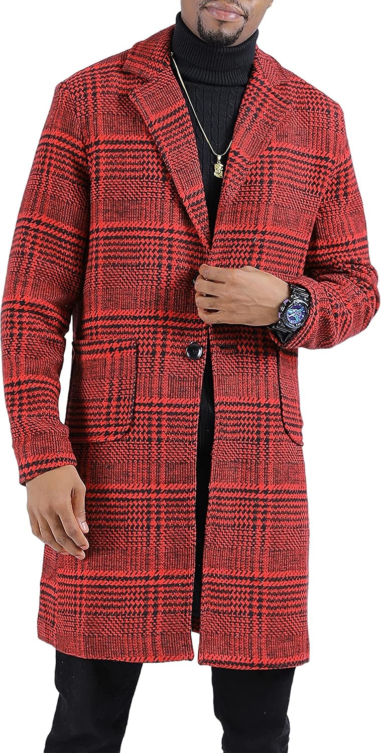 image:imageSpringrain Mens Wool Blend Pea Coat Single Breasted Overcoat2 Winered