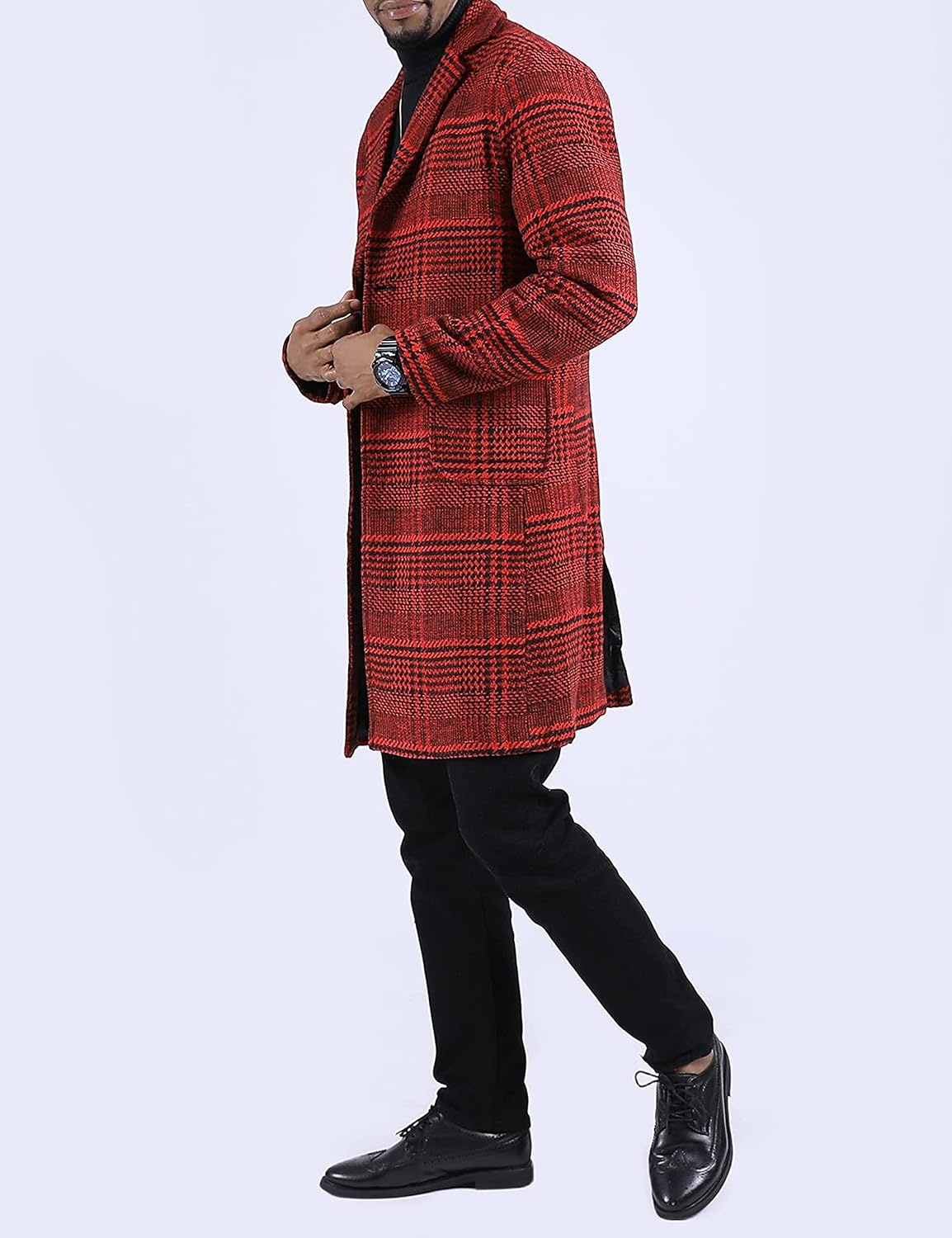 image:imageSpringrain Mens Wool Blend Pea Coat Single Breasted Overcoat2 Winered