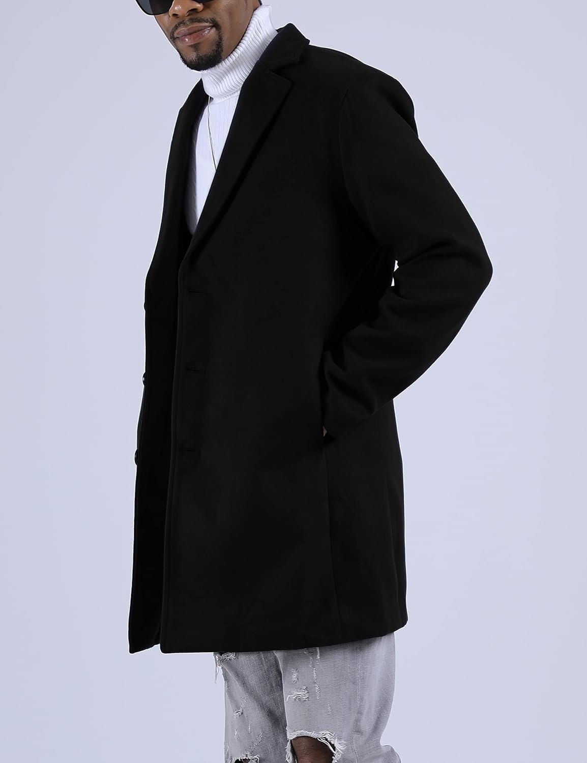 image:imageSpringrain Mens Wool Blend Pea Coat Single Breasted OvercoatBlack