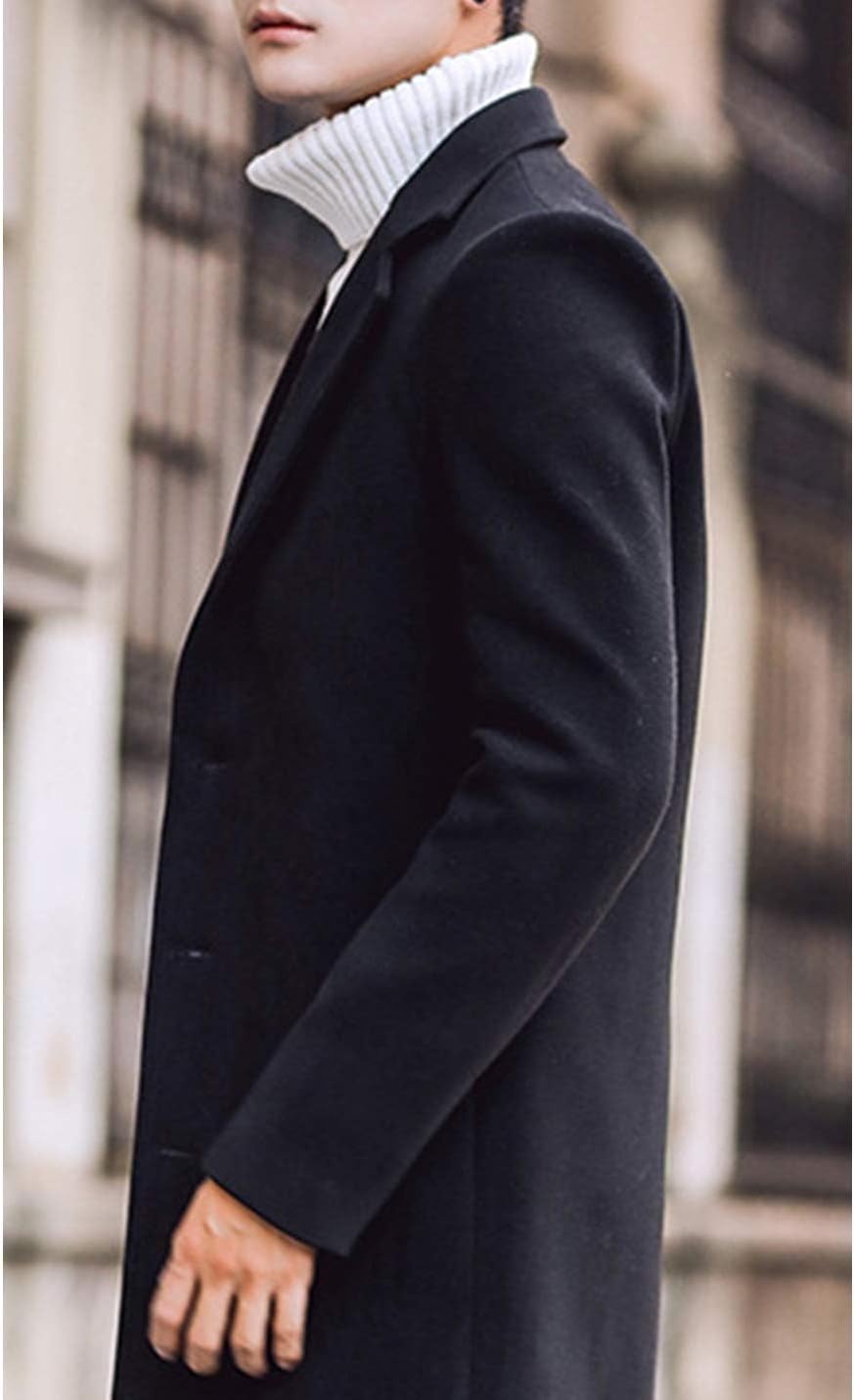 image:imageSpringrain Mens Wool Blend Pea Coat Single Breasted OvercoatBlack