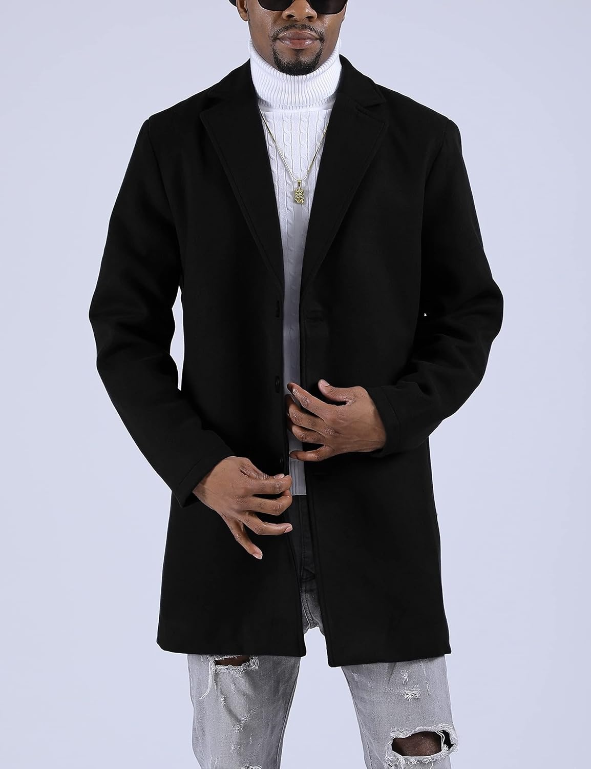 image:imageSpringrain Mens Wool Blend Pea Coat Single Breasted OvercoatBlack