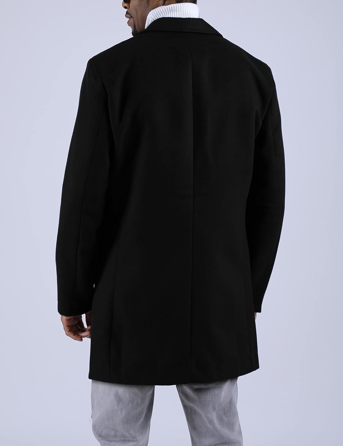 image:imageSpringrain Mens Wool Blend Pea Coat Single Breasted OvercoatBlack