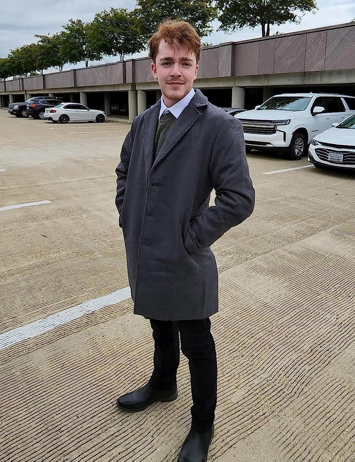 image:imageSpringrain Mens Wool Blend Pea Coat Single Breasted OvercoatDark Gray